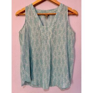 LOFT Floral Sleeveless Blouse Womens Sky Blue White Cottagecore Size SP Flowy